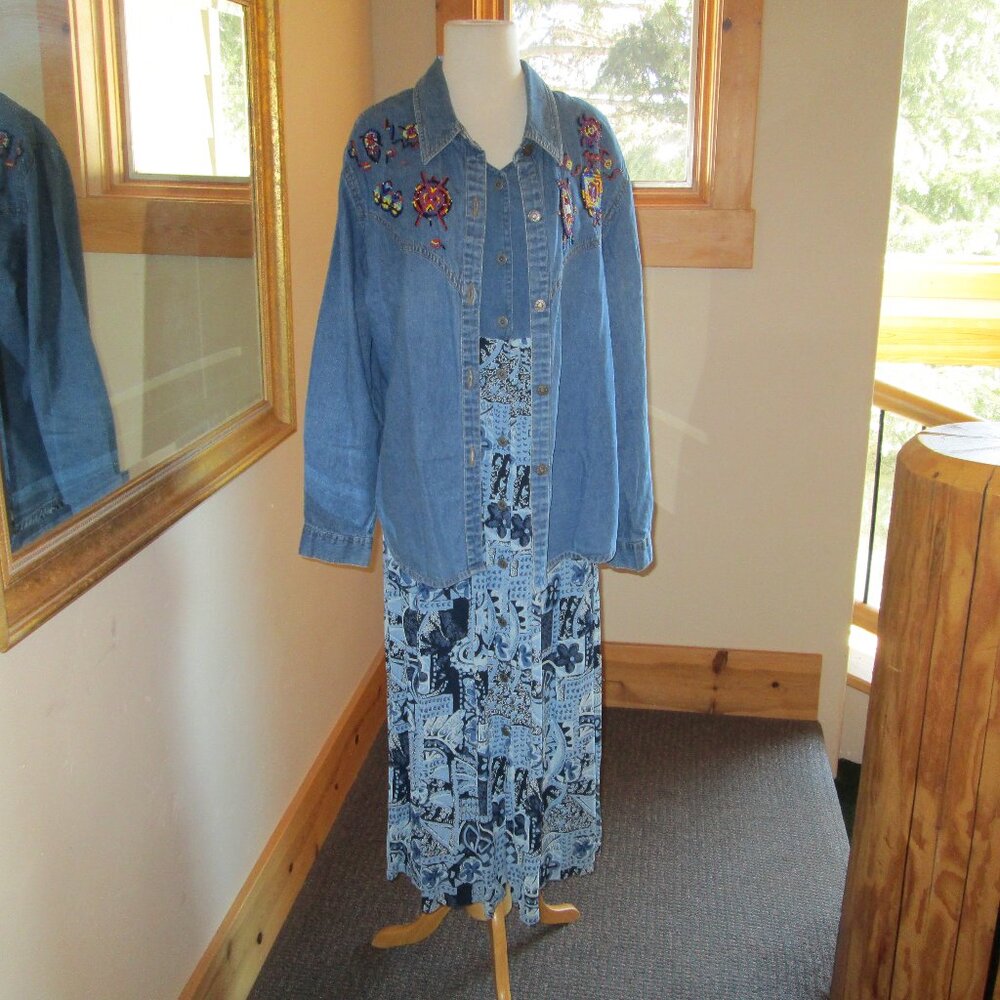 D.D. Blues Denim Viscose Dress with Vintage Beaded SW Denim Indigo Moon Jacket